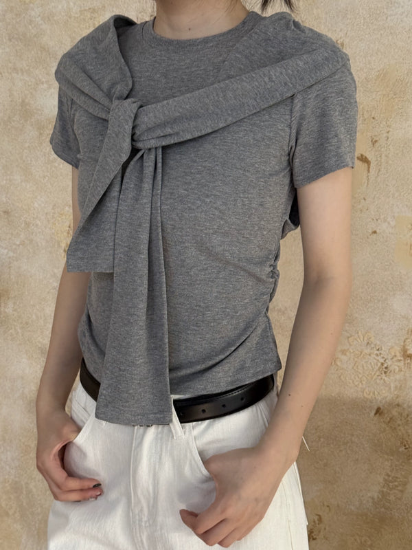 Dustybrim Gray Shawl-Sleeve T-Shirt