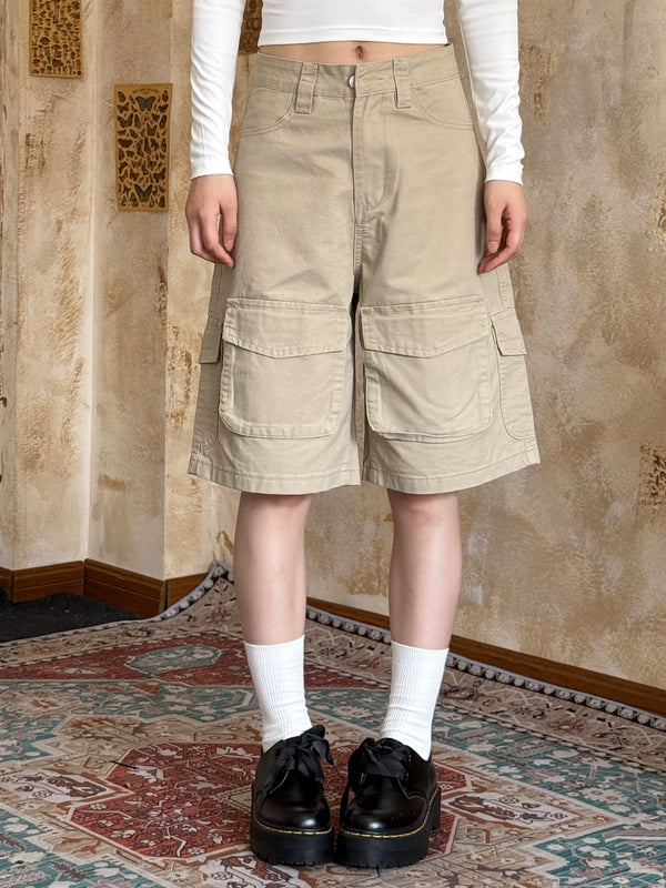 Dustybrim Khaki Multi-Pocket Straight-Leg Cargo Shorts