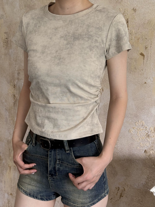 Dustybrim Tie-Dye Cinched-Waist Cotton T-Shirt