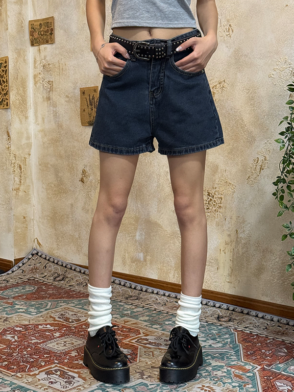 Dustybrim Vintage High-Waisted Wide-Leg Denim Shorts